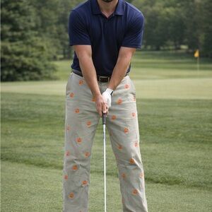 Pennington & Bailes Pants Mens 34 Khaki Orange Paw Print Golf Clemson Cotton